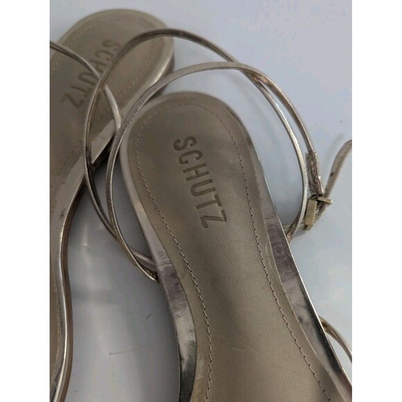 Schultz Inez Ankle Strap Sandal Size US 8.5 B Platina Gold Metallic Flat - Picture 5 of 10